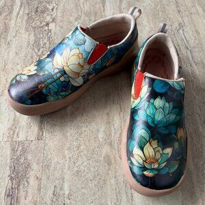 Onehorse Womens Sneakers Loafers Slip-On Shoes Lotus Design, Size: 41, US 8.5